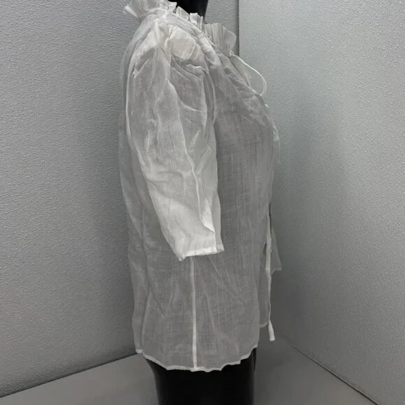 FRAME Women's Tie Neck Ruffle Popover Blouse White Size S